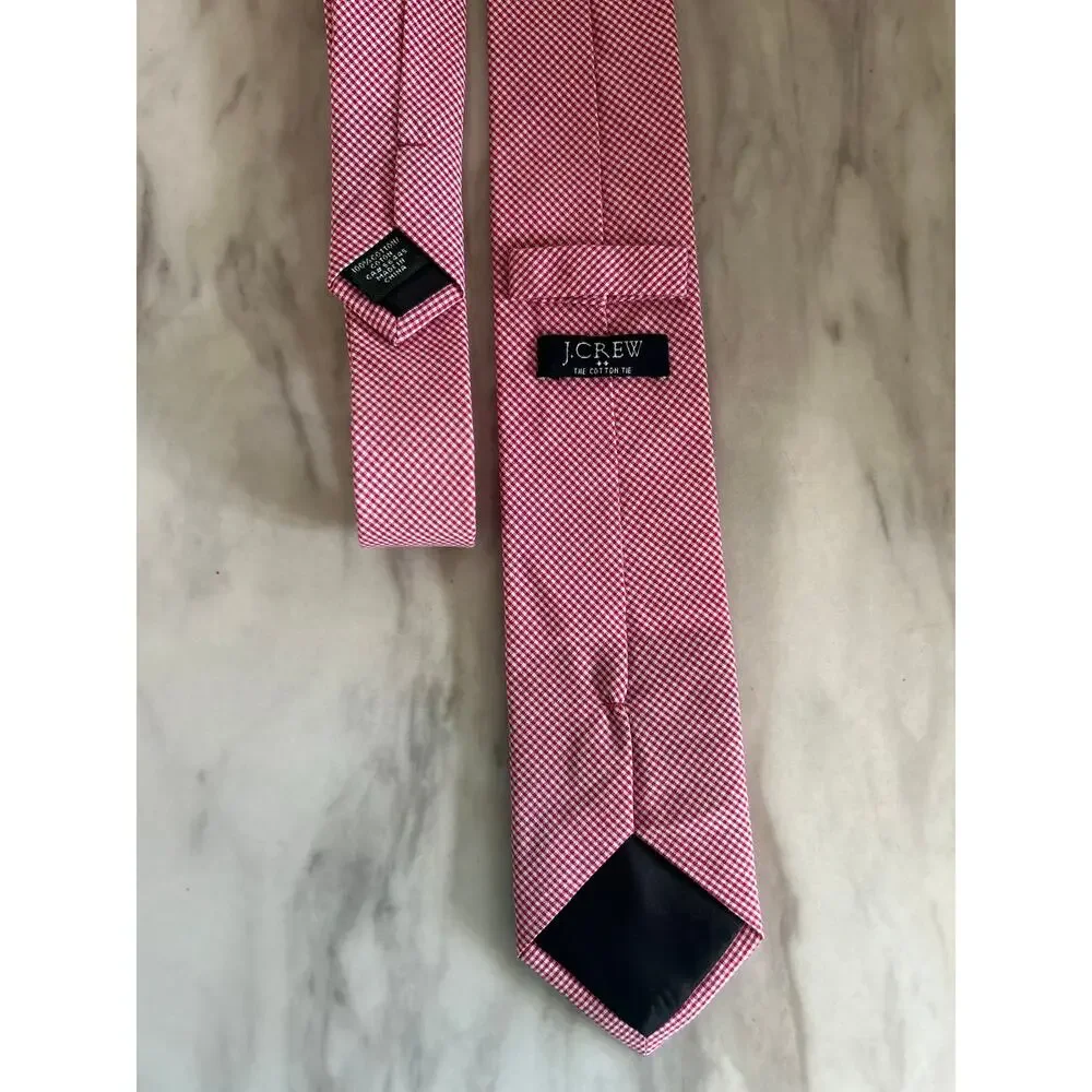 J.Crew Factory Red & White Micro Checked Plaid Cotton Tie Preppy Academia